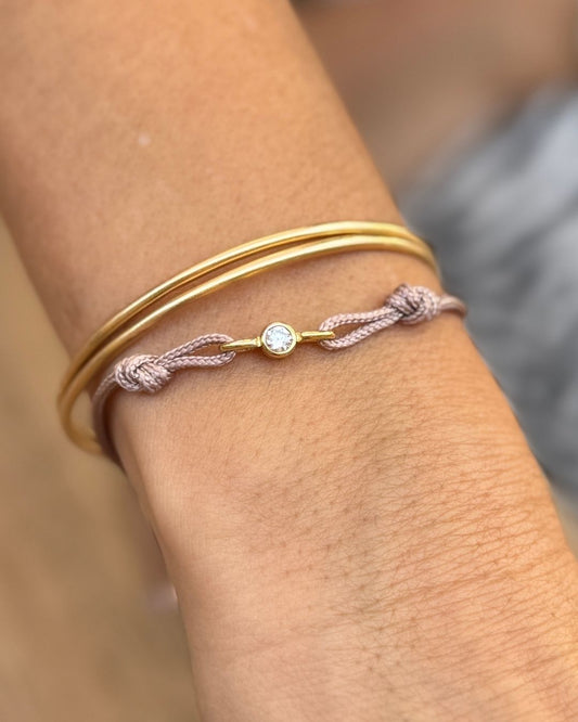 Joy Beat bracelet with lab-grown diamond in 18k vermeil and adjustable beige double cord by EIEN